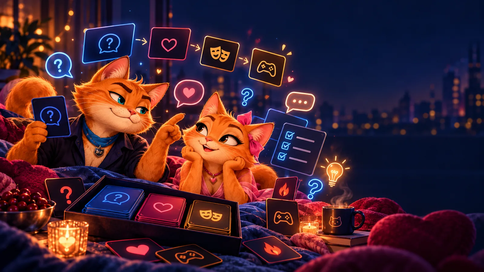 Loki and Freya, two ginger cats, with cards from Compatibility Detector